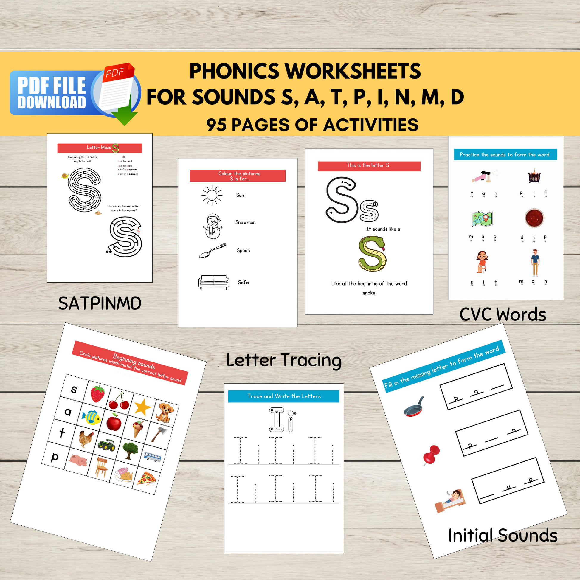printable phase 2 phonics worksheets SATPINMD Sounds.