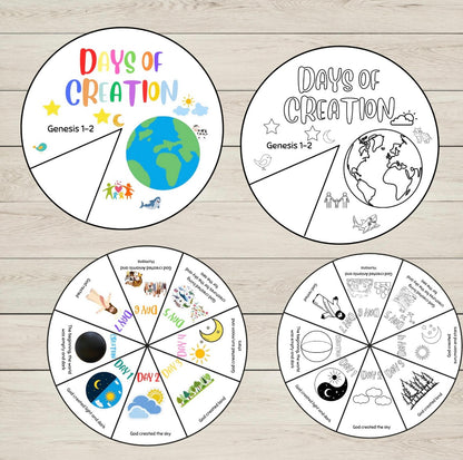 Seven Days of Creation Story Wheel for Kids craft activity teaching Bible lessons in Sunday school, homeschool, or VBS.