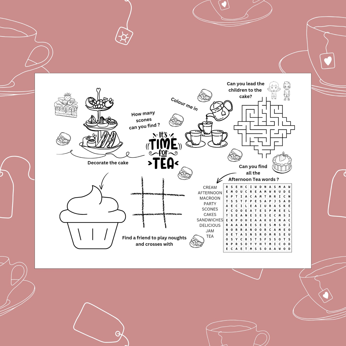 afternoon tea party printable placemat