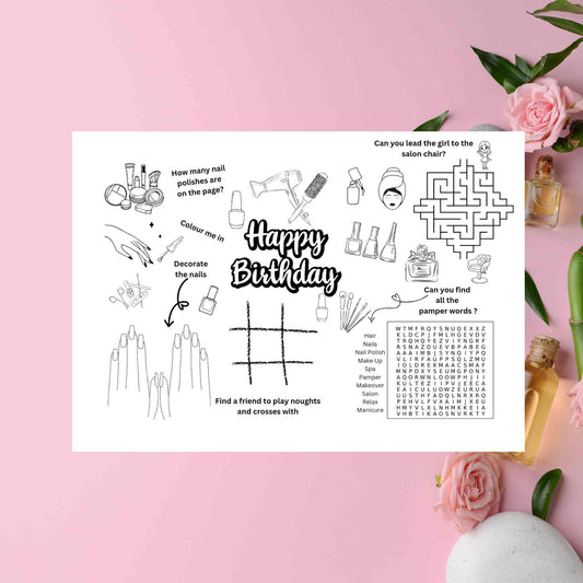 spa pamper party printable activity sheet