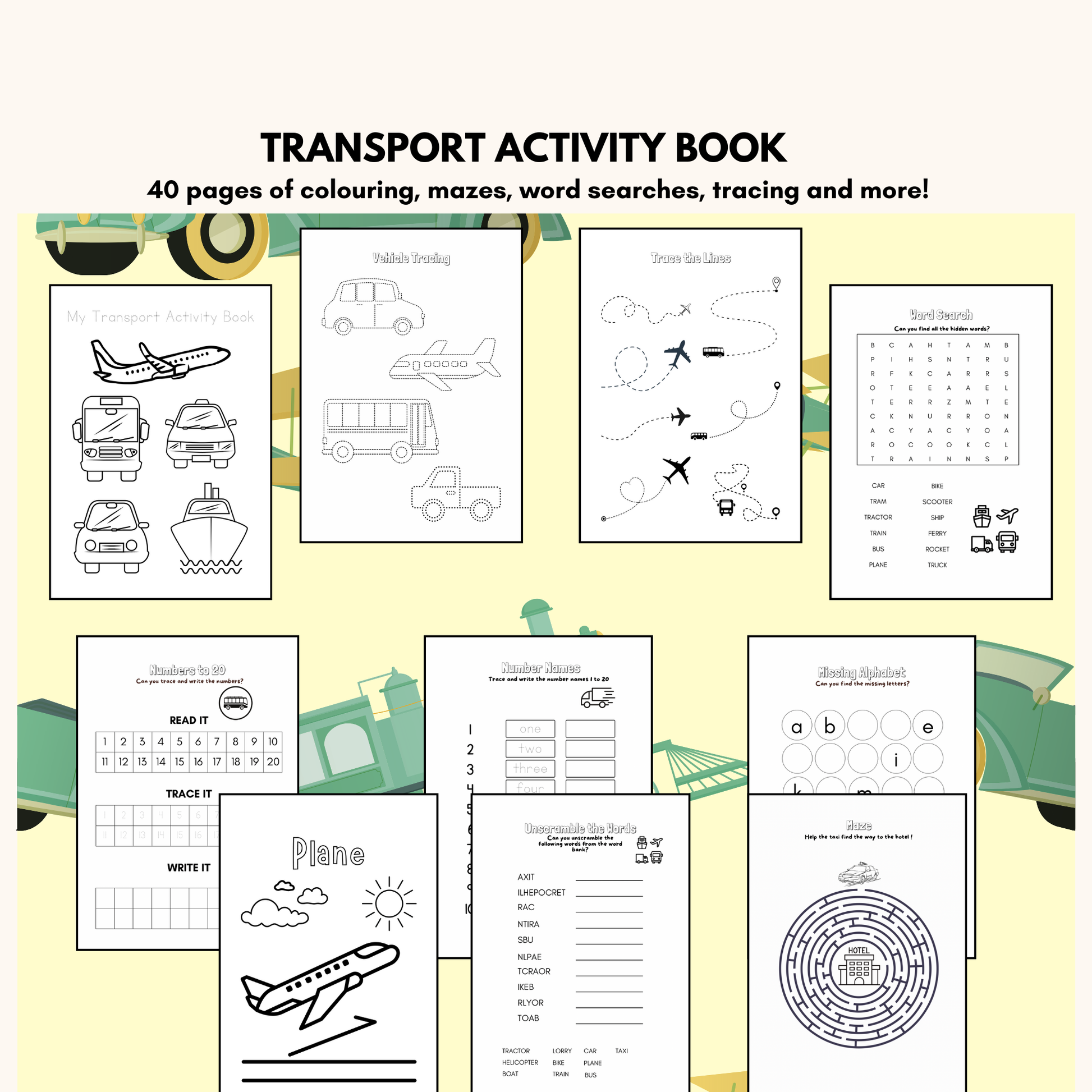 "printable transportation theme activities for kids.