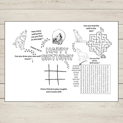 Wolf Birthday Party Activity Sheet Printable