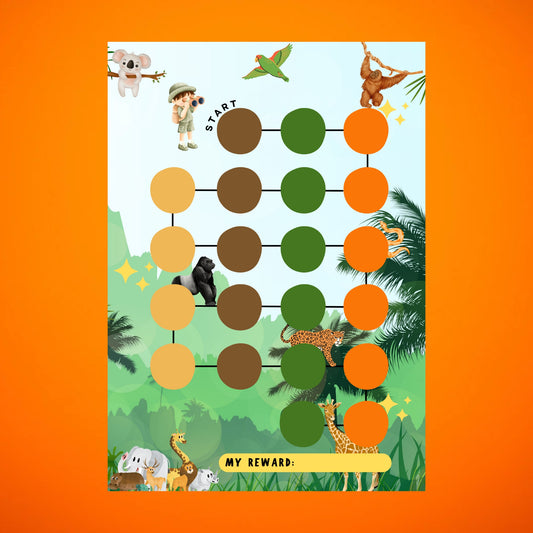 "A jungle animals printable reward chart."