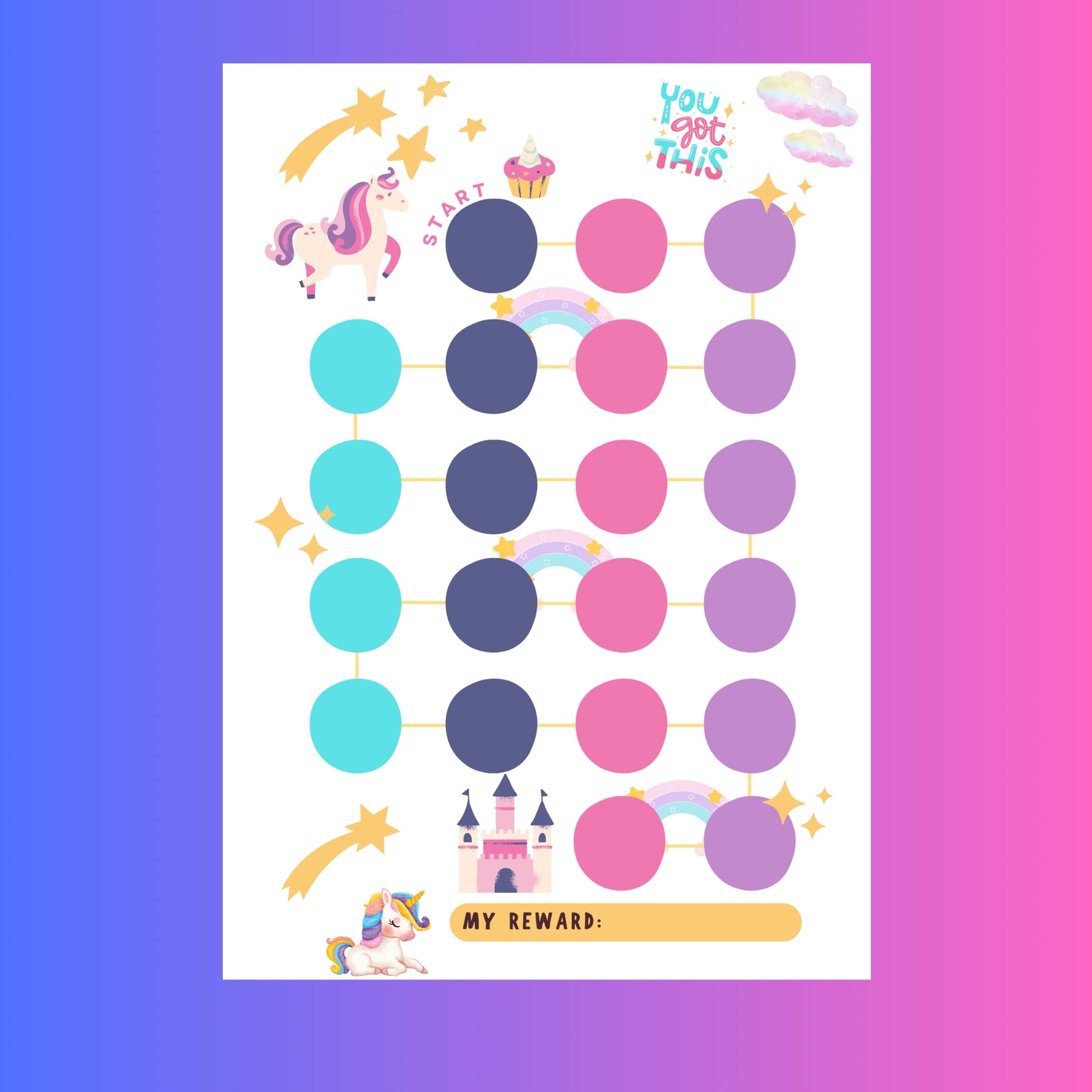 "A printable unicorn reward chart digital download."