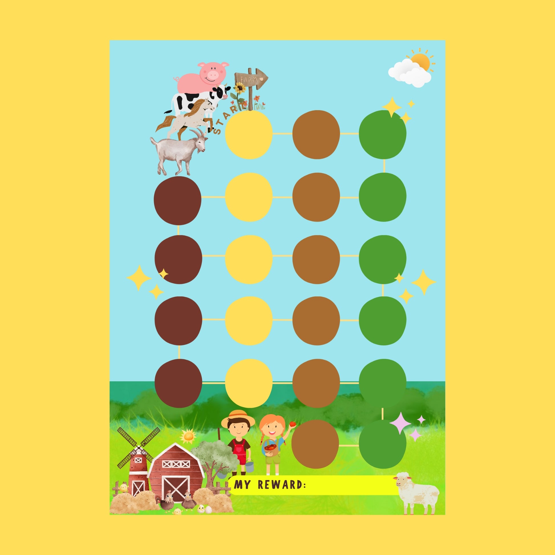 "A farm animals printable reward chart."