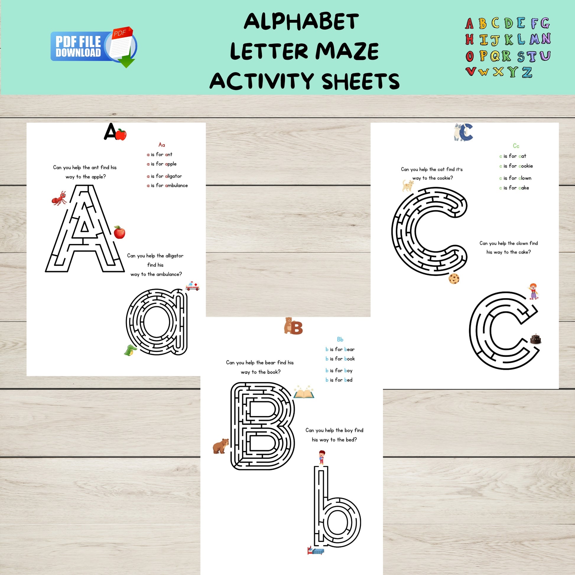 "Printable Alphabet Maze Worksheets."