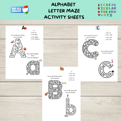 "Printable Alphabet Maze Worksheets."