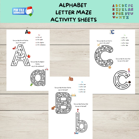 "Printable Alphabet Maze Worksheets."