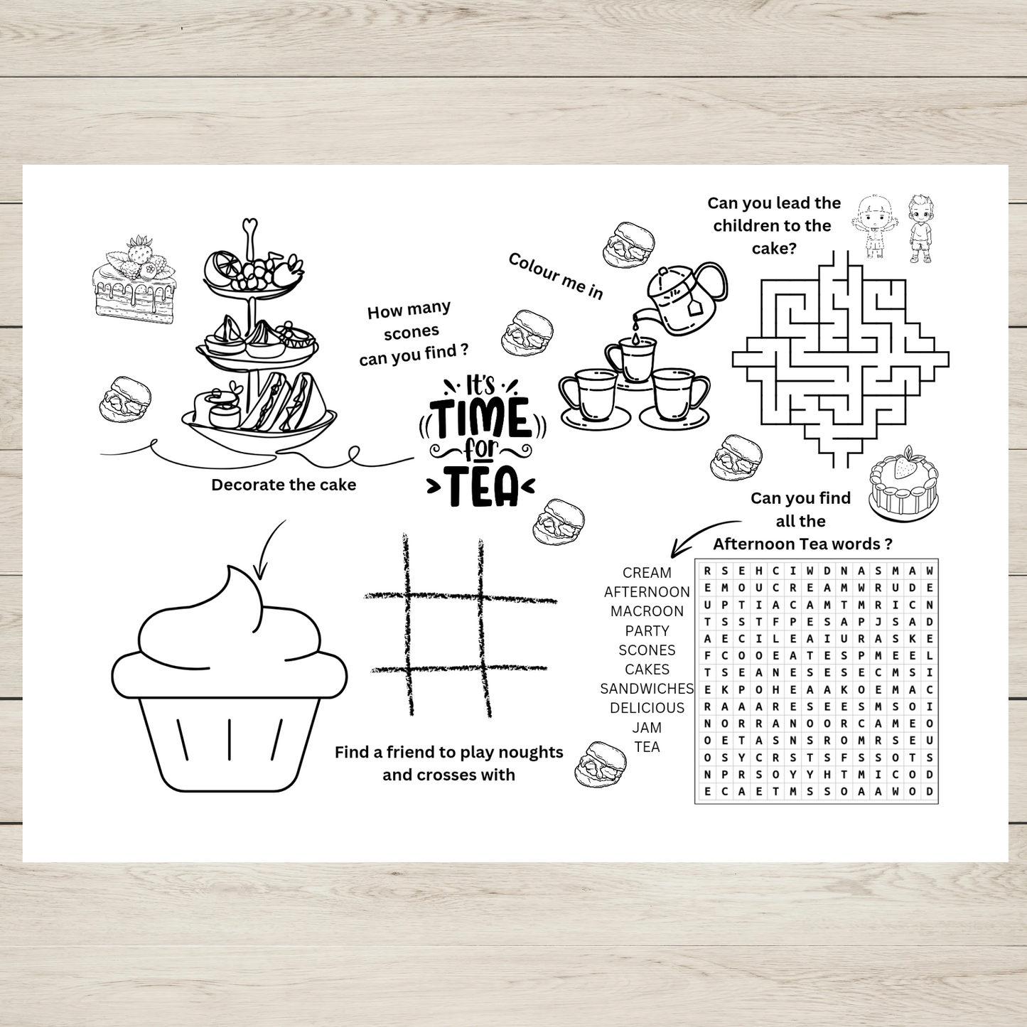 Afternoon Tea and Colouring Activity Sheet