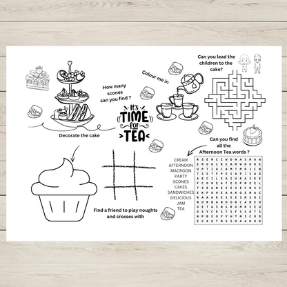 Afternoon Tea and Colouring Activity Sheet