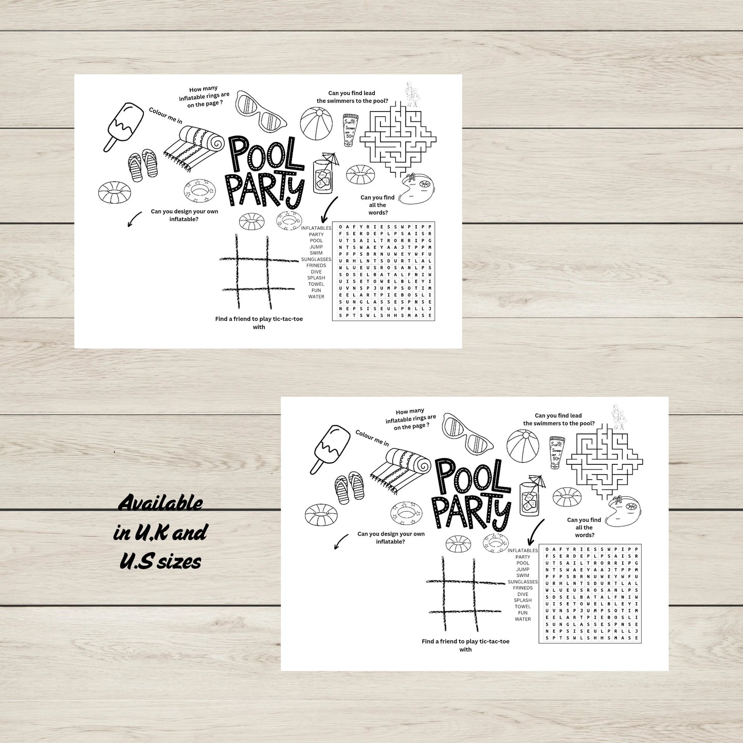 Pool Party Activity Sheet Printable