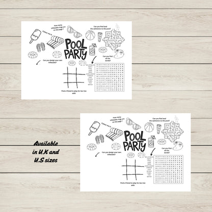 Pool Party Activity Sheet Printable
