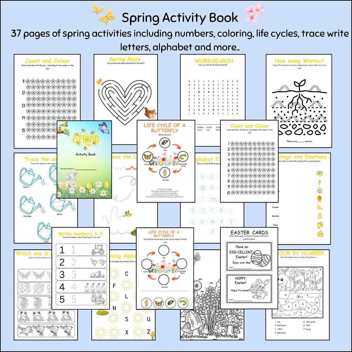 "A printable spring activity colouring book for kids."