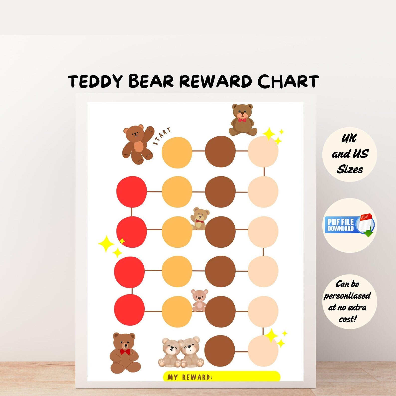 Teddy bear reward chart on a white background